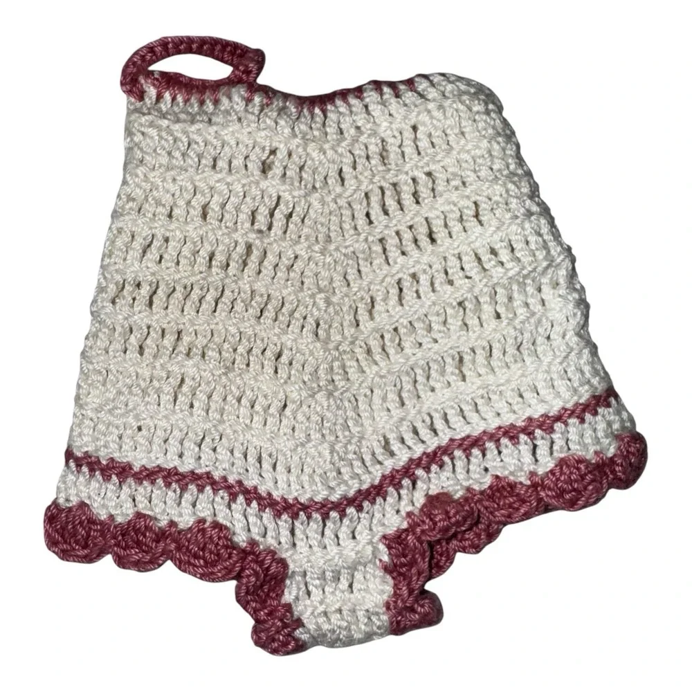 Vintage Crocheted Dress Shaped Pot Holders Hanging Loop 6 pcs